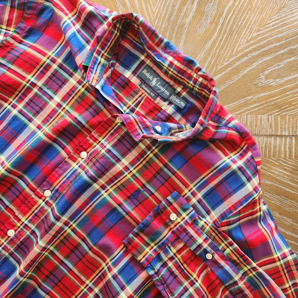 Polo Ralph Lauren Y2K Red/Blue Plaid Long Sleeve Button Up Shirt size XL